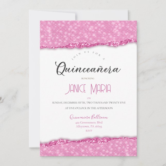 Invitation de Quinceañera Diamant Rose (Devant)