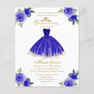 Invitation de Quinceañera Économique Bilingue Bleu