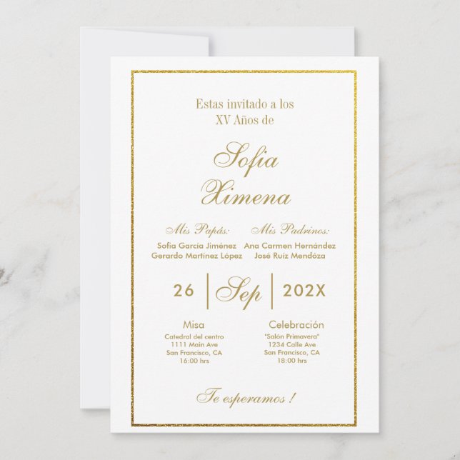 Invitation de quinceañera élégante  (Devant)