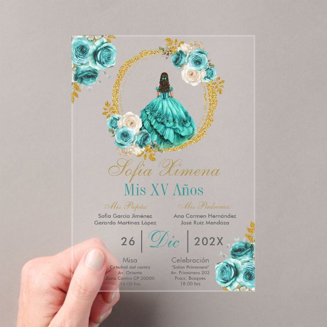 Invitation de Quinceañera en Acrylique Turquoise (In situ (ordinateur de poche))