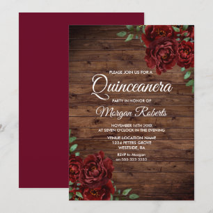 Invitation de Quinceanera en bois rustique rose ro