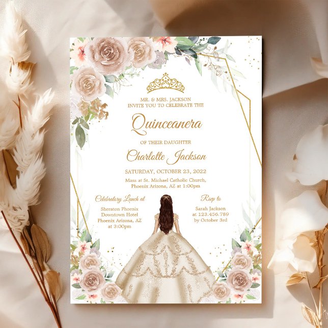 Invitation de Quinceañera en or champagne (Créateur téléchargé)