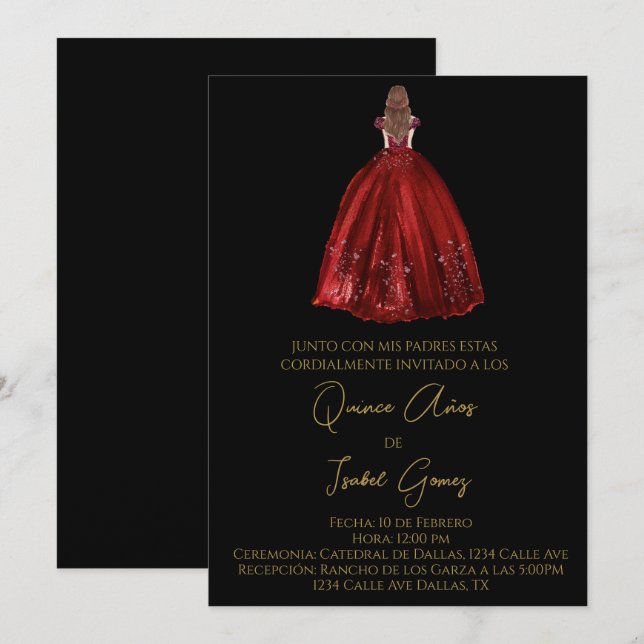 Invitation de quinceañera en silhouette noire (Devant / Derrière)