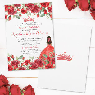Invitation de Quinceañera Fleurale aux Roses Rouge