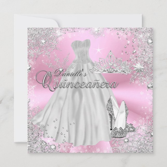 Invitation de Quinceañera Flocon de Neige Étincela (Devant)