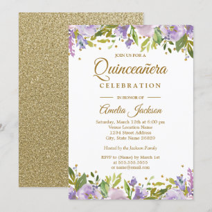Invitation de Quinceanera Floral Or