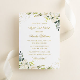 Invitation de Quinceanera florale à paillettes dor