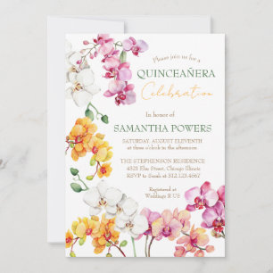 Invitation de Quinceañera florale aux orchidées