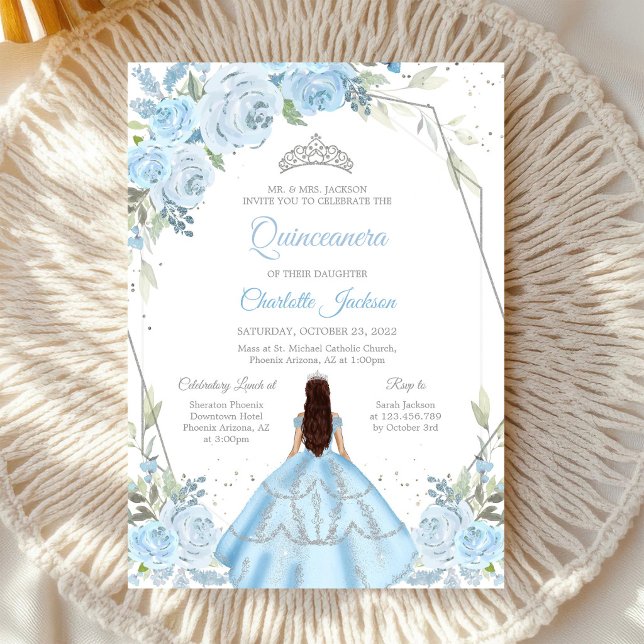 Invitation de Quinceanera florale bleu clair (Créateur téléchargé)
