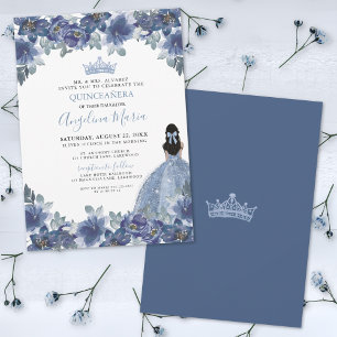 Invitation de Quinceanera florale bleue