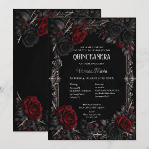 Invitation de Quinceañera Florale Gothique Rouge H