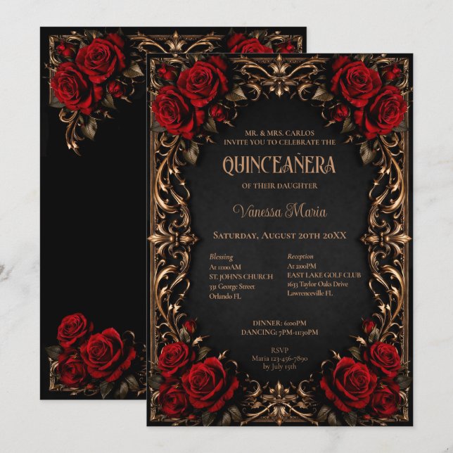 Invitation de Quinceanera Florale Halloween Gothiq (Devant / Derrière)