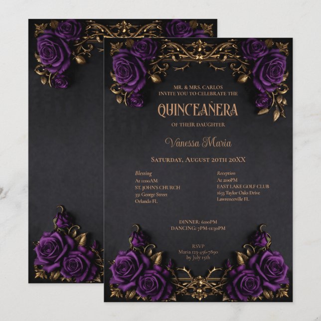 Invitation de Quinceañera Florale Halloween Gothiq (Devant / Derrière)