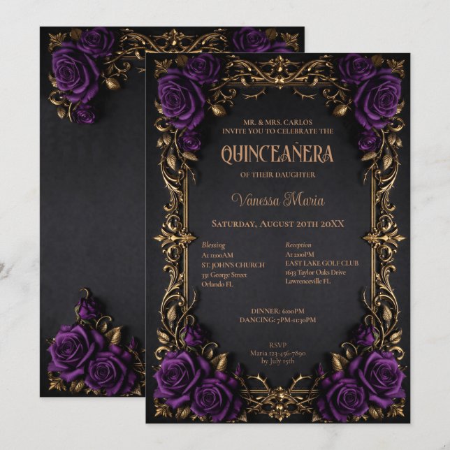 Invitation de Quinceanera Florale Halloween Gothiq (Devant / Derrière)