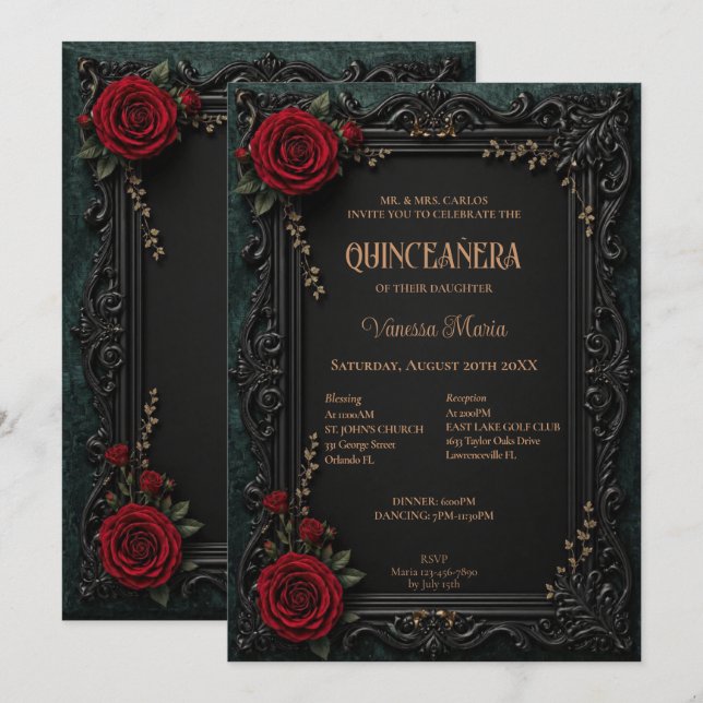 Invitation de Quinceanera Florale Halloween Gothiq (Devant / Derrière)