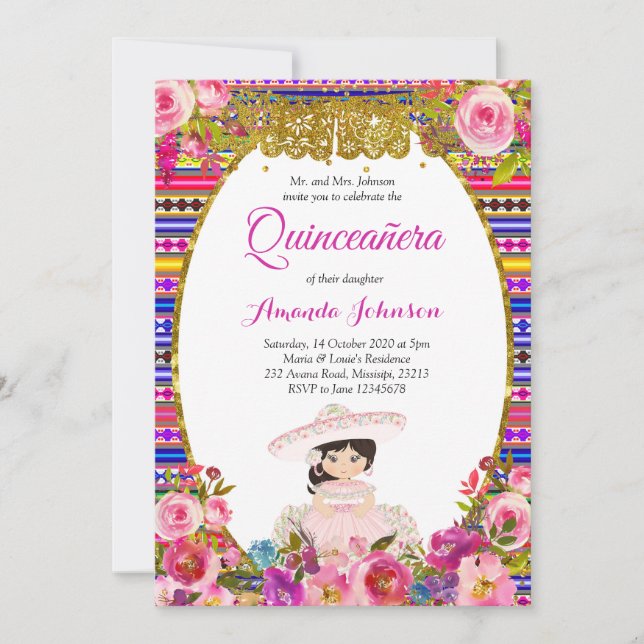 Invitation de Quinceañera Florale Invitation Espag (Devant)