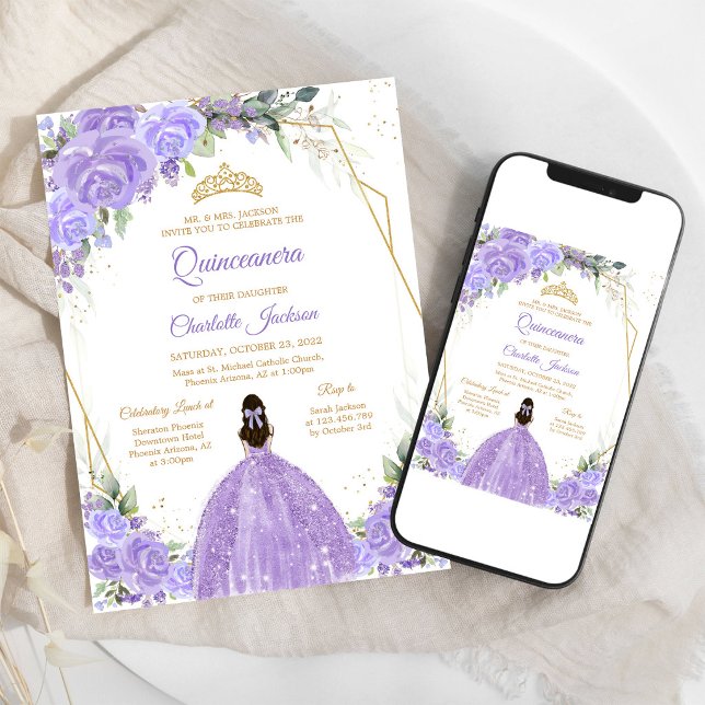 Invitation de Quinceañera Florale Lilas (Créateur téléchargé)