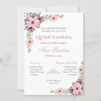 Invitation de Quinceañera florale rose