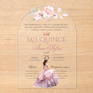 Invitation de Quinceanera florale rose en espagnol