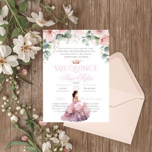 Invitation de Quinceanera florale rose en espagnol