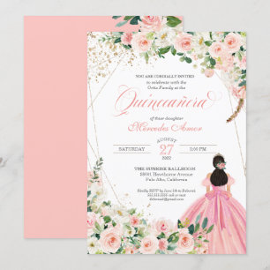 Invitation de Quinceanera florale rose et blanche