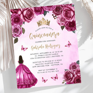 Invitation de Quinceañera Florale Rose Fuchsia Dor