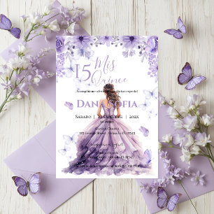 Invitation de Quinceañera Florale Violette en Espa