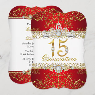 Invitation de Quinceanera Glamour Rouge Diamant Or