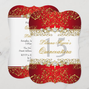 Invitation de Quinceanera Glamour Vintage Rouge Or