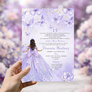 Invitation de Quinceañera Lavande avec Papillons