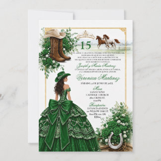 Invitation de Quinceañera occidentale vert émeraud