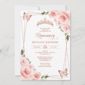 Invitation de Quinceañera or rose et rose