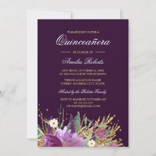 Invitation de Quinceanera pailletée et florale sci