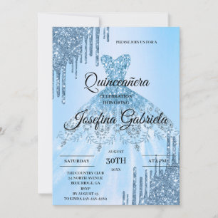 Invitation de Quinceañera Paillettes Bleues