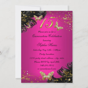 Invitation de Quinceanera Papillon Rose et Or Étin