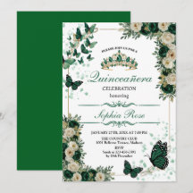 Invitation de Quinceañera Papillon Vert Émeraude