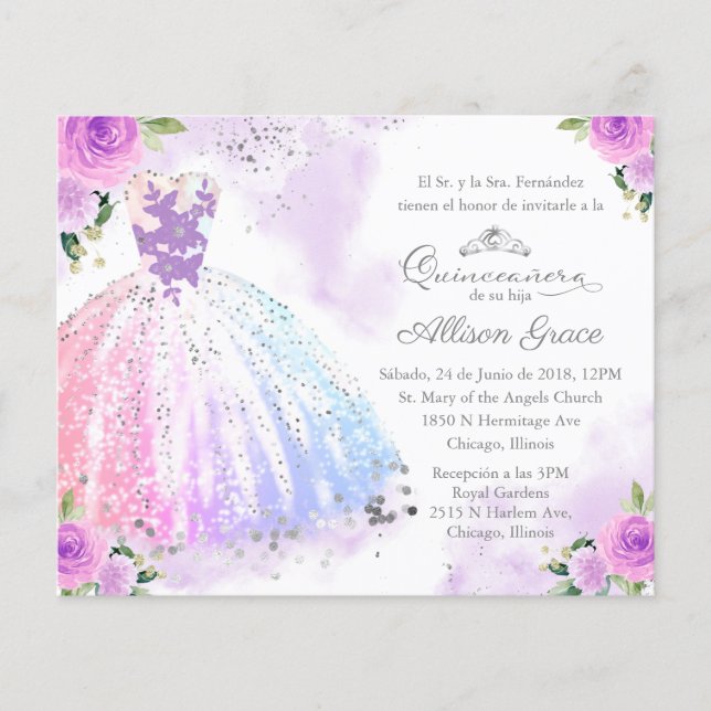 Invitation de Quinceanera pas cher espagnol coloré (Devant)