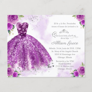 Invitation de Quinceanera pas cher Espagnol Violet