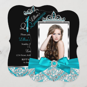 Invitation de Quinceanera Photo en Damassé Noir et