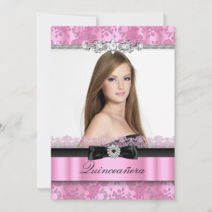 Invitation de Quinceanera photo en dentelle rose e