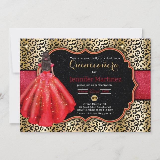 Invitation de quinceañera photo léopard (Devant)