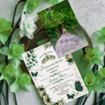 Invitation de Quinceañera photo Papillon Vert Emer