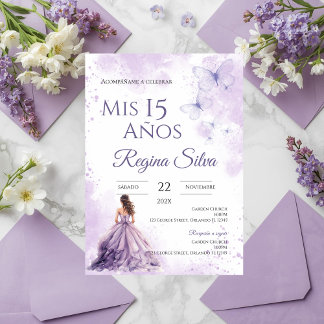 Invitation de Quinceañera pour Fleurs Violettes