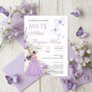 Invitation de Quinceañera pour Fleurs Violettes