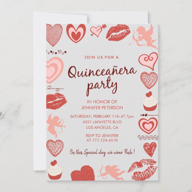 Invitation de quinceañera pour la Saint-Valentin m (Devant)