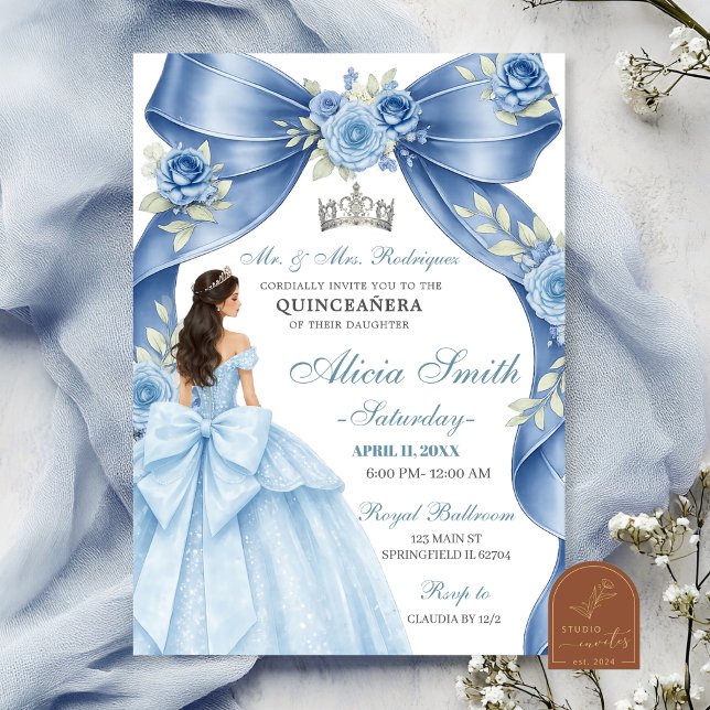 Invitation de Quinceañera Princesse Coquette Bleu  (Créateur téléchargé)