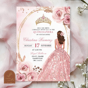 Invitation de Quinceanera Princesse en Or Rose