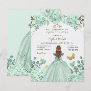 Invitation de Quinceañera Princesse Or Mint Budget