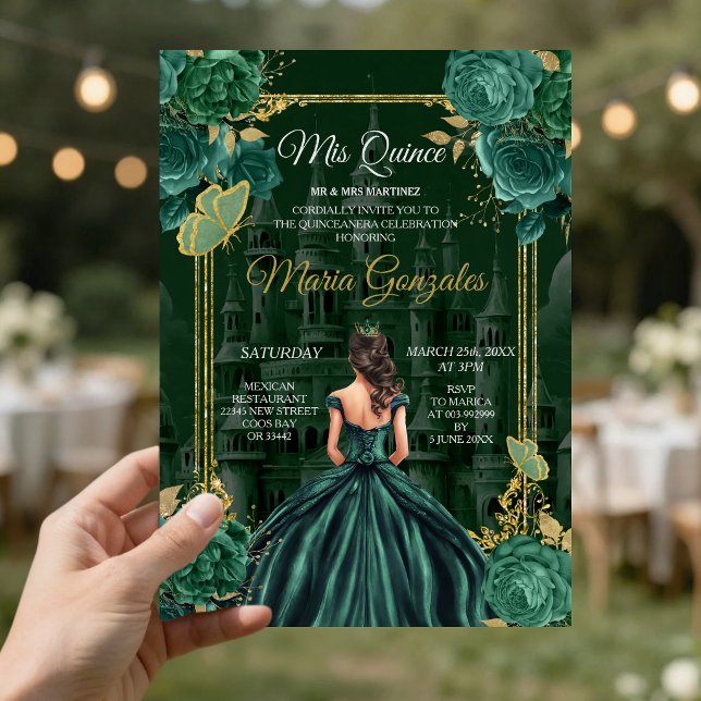Invitation de Quinceañera Princesse Papillon Vert  (Créateur téléchargé)