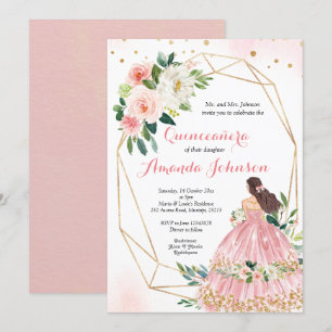 Invitation de Quinceañera Princesse Rose Pâle